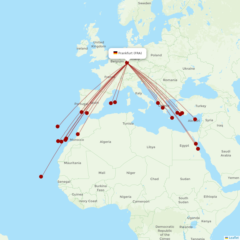 TUIfly at FRA route map