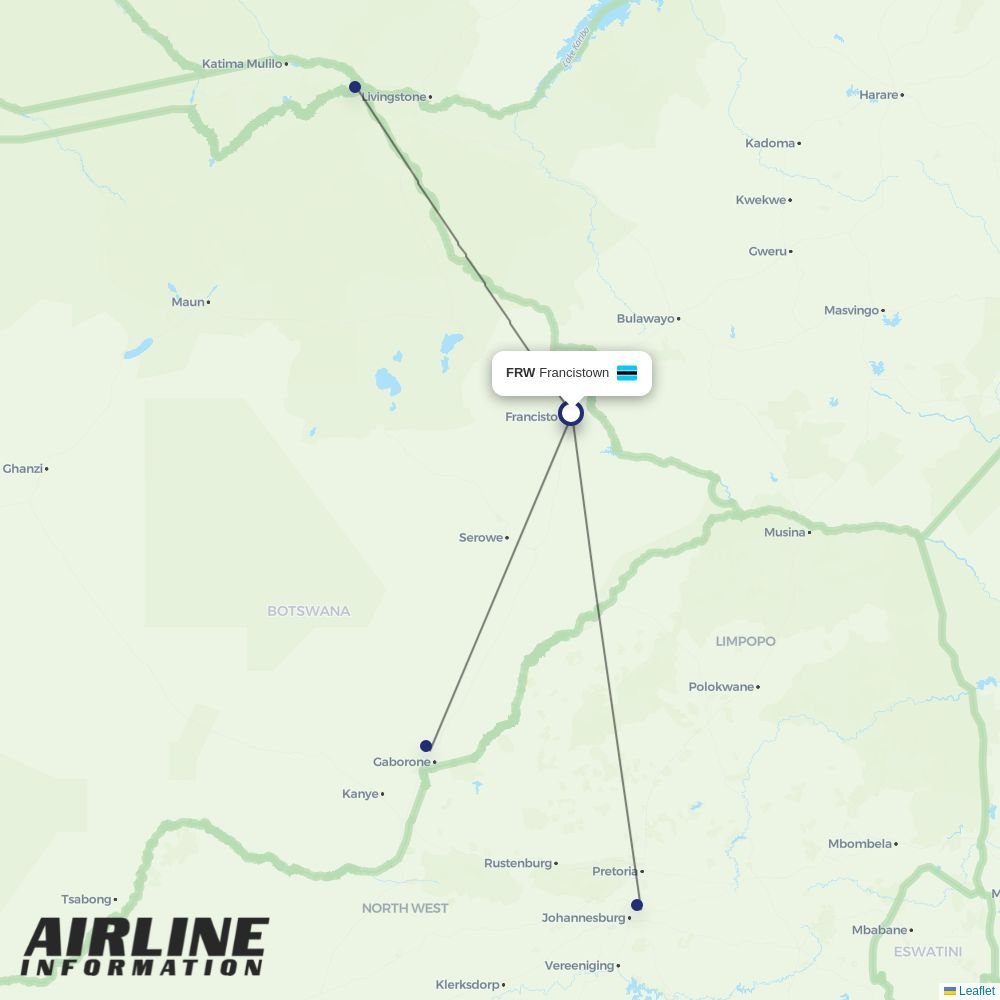 Air Botswana routes from FRW