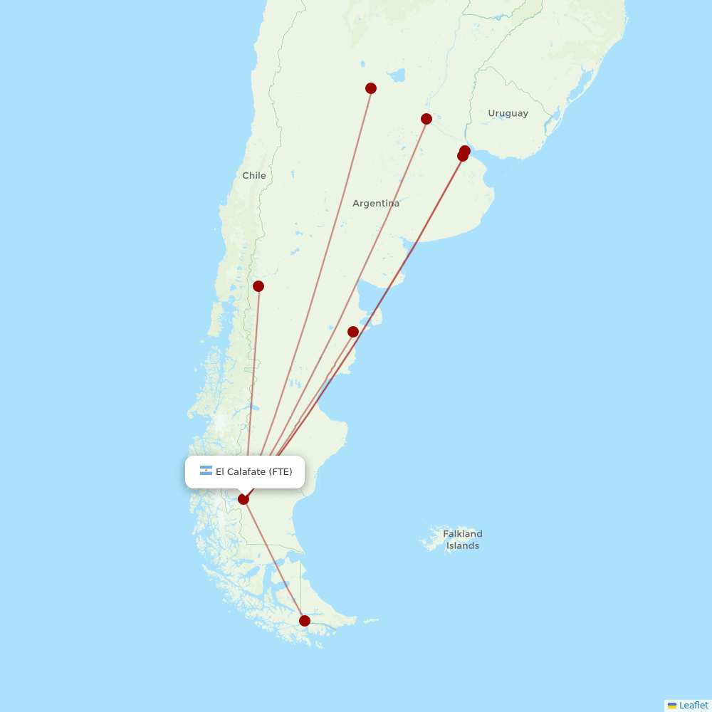 Aerolineas Argentinas at FTE route map