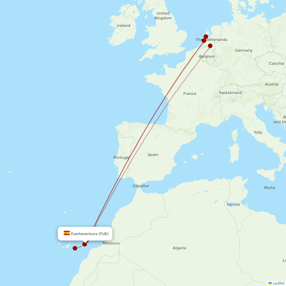 TUIfly Netherlands at FUE route map