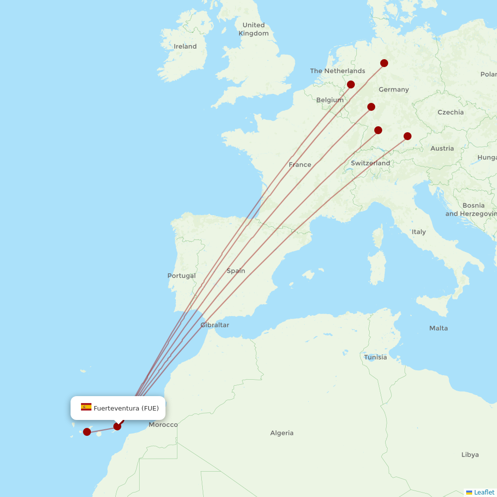 TUIfly at FUE route map