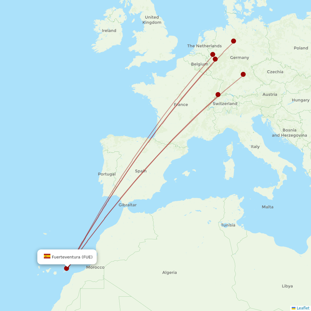 Corendon Airlines Europe at FUE route map