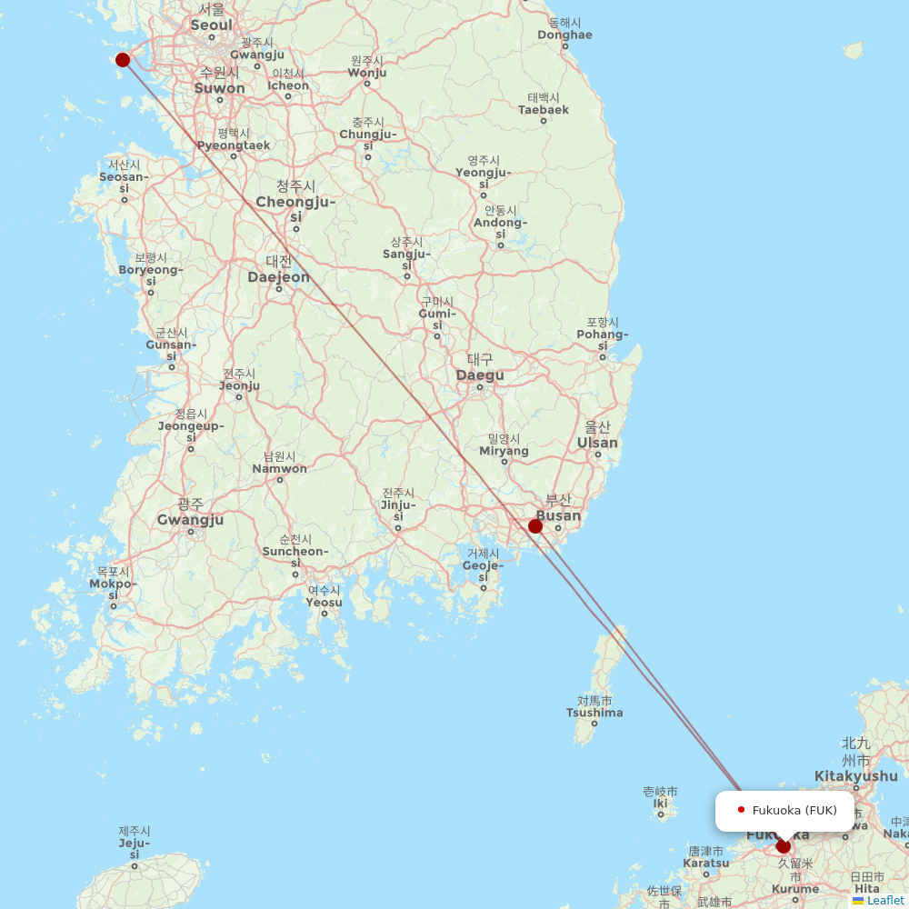 Korean Air at FUK route map