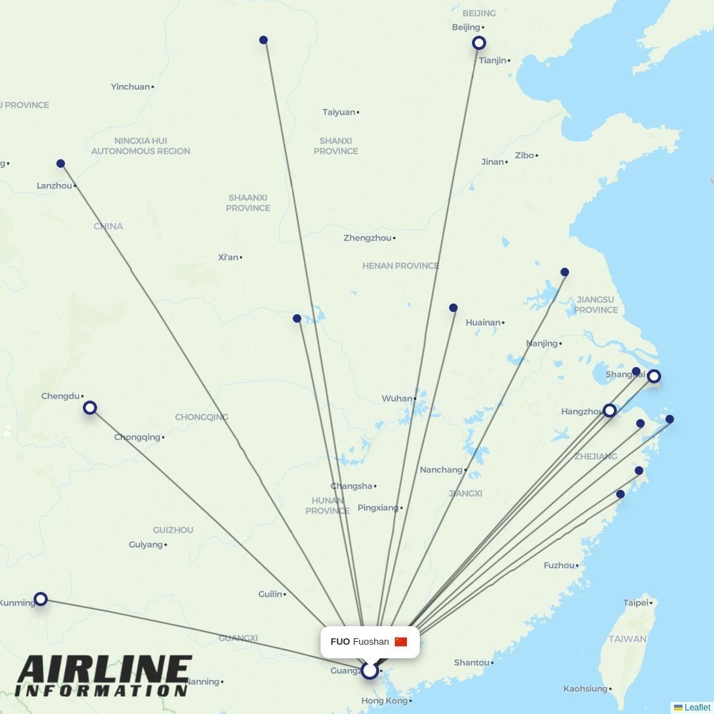 China United Airlines routes from FUO