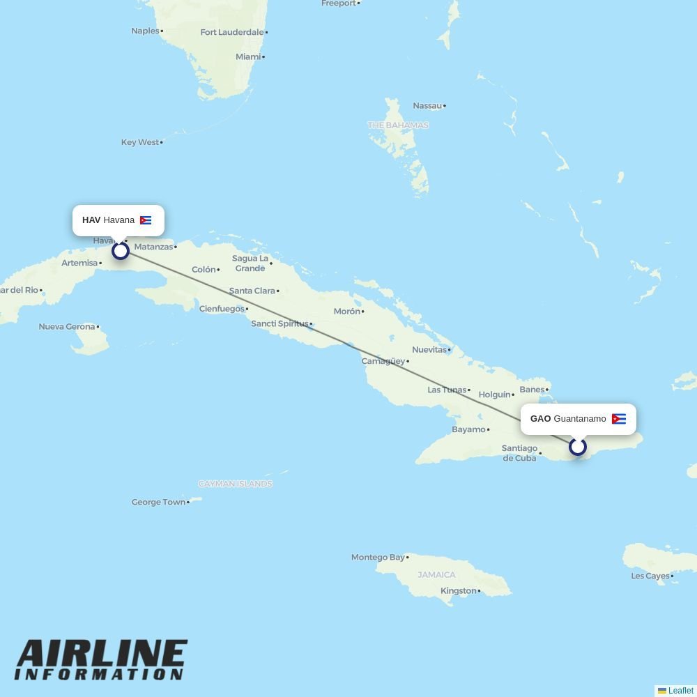 Cubana de Aviacion routes from GAO
