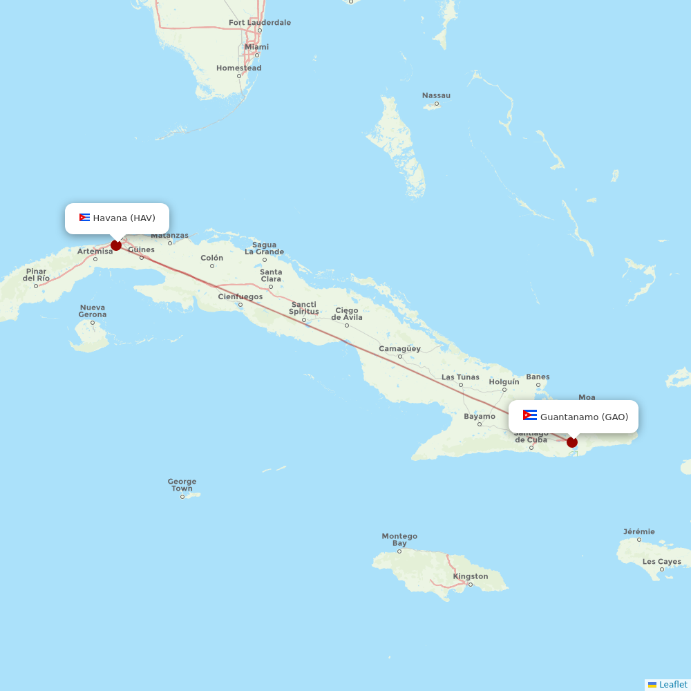 Cubana de Aviacion at GAO route map