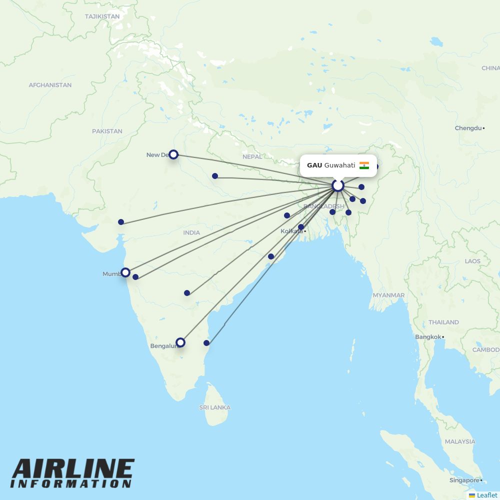 IndiGo routes from GAU
