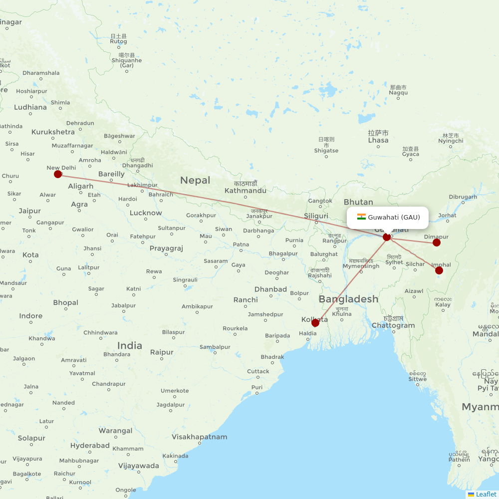 Air India at GAU route map