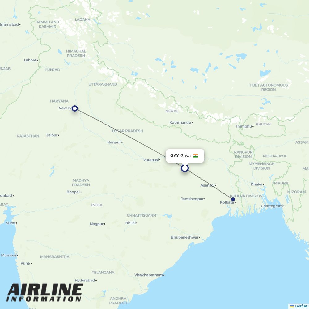IndiGo routes from GAY