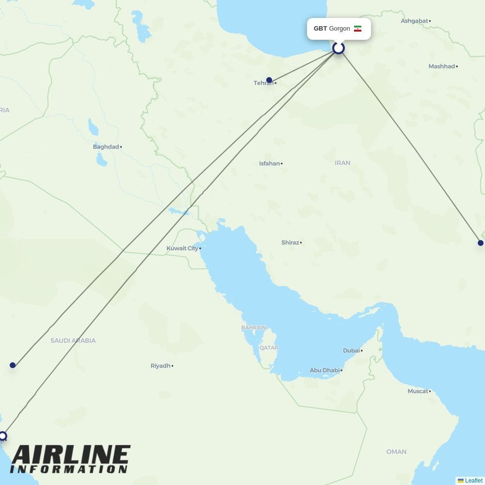 Iran Air routes from GBT