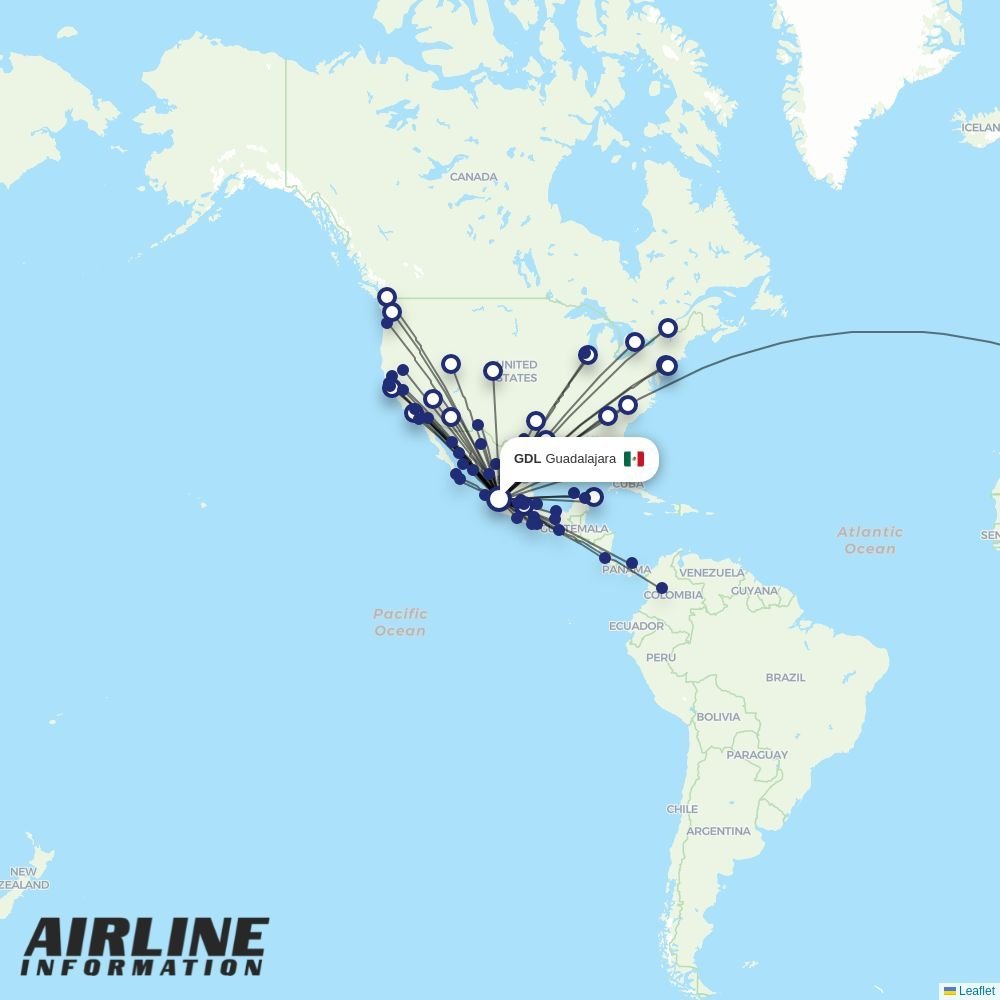 Aeromexico routes from GDL