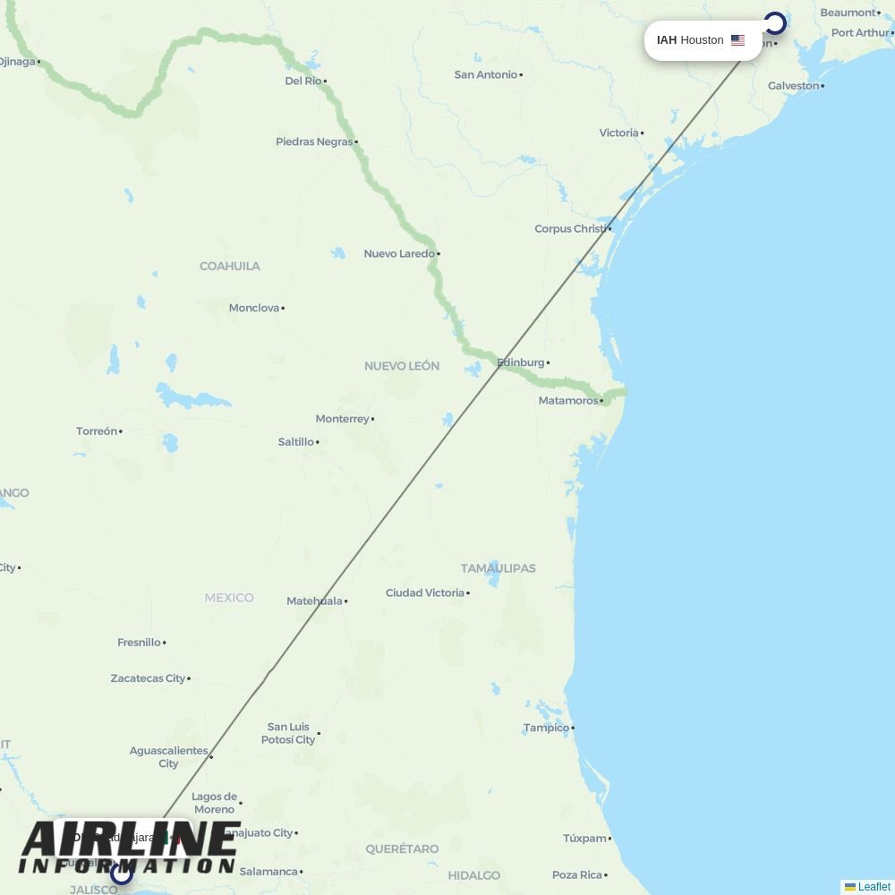 United routes from GDL