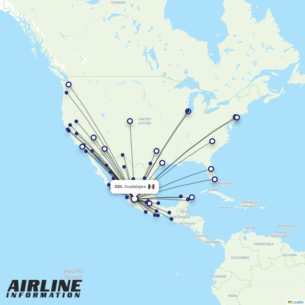 Volaris routes from GDL