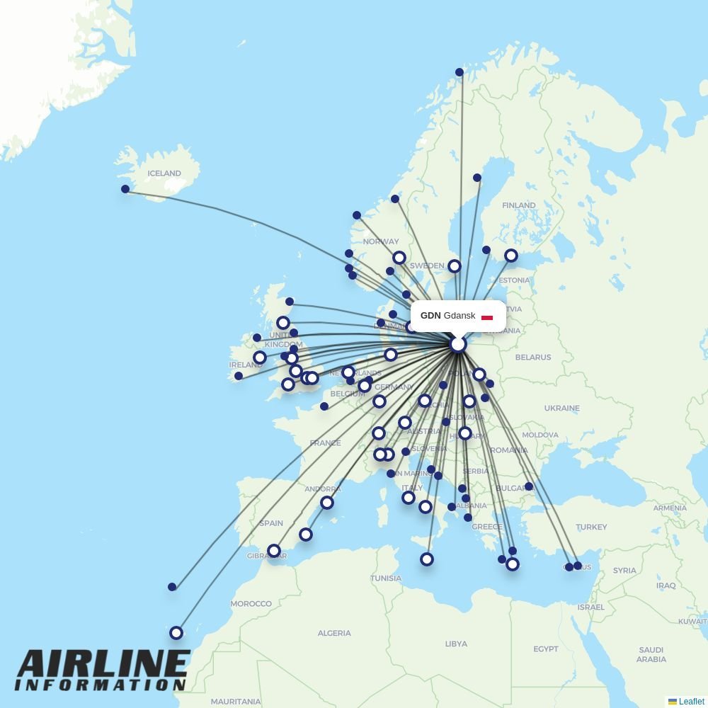 Ryanair routes from GDN