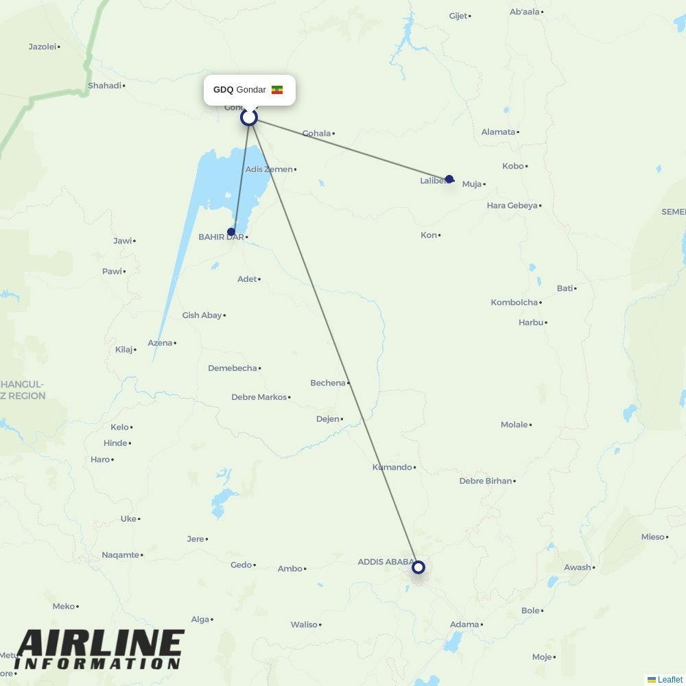 Ethiopian routes from GDQ