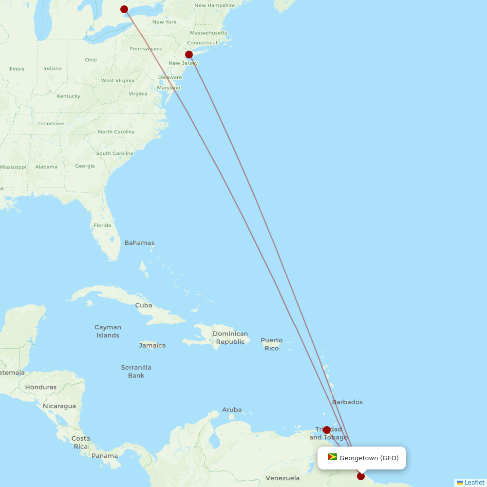 Caribbean Airlines at GEO route map