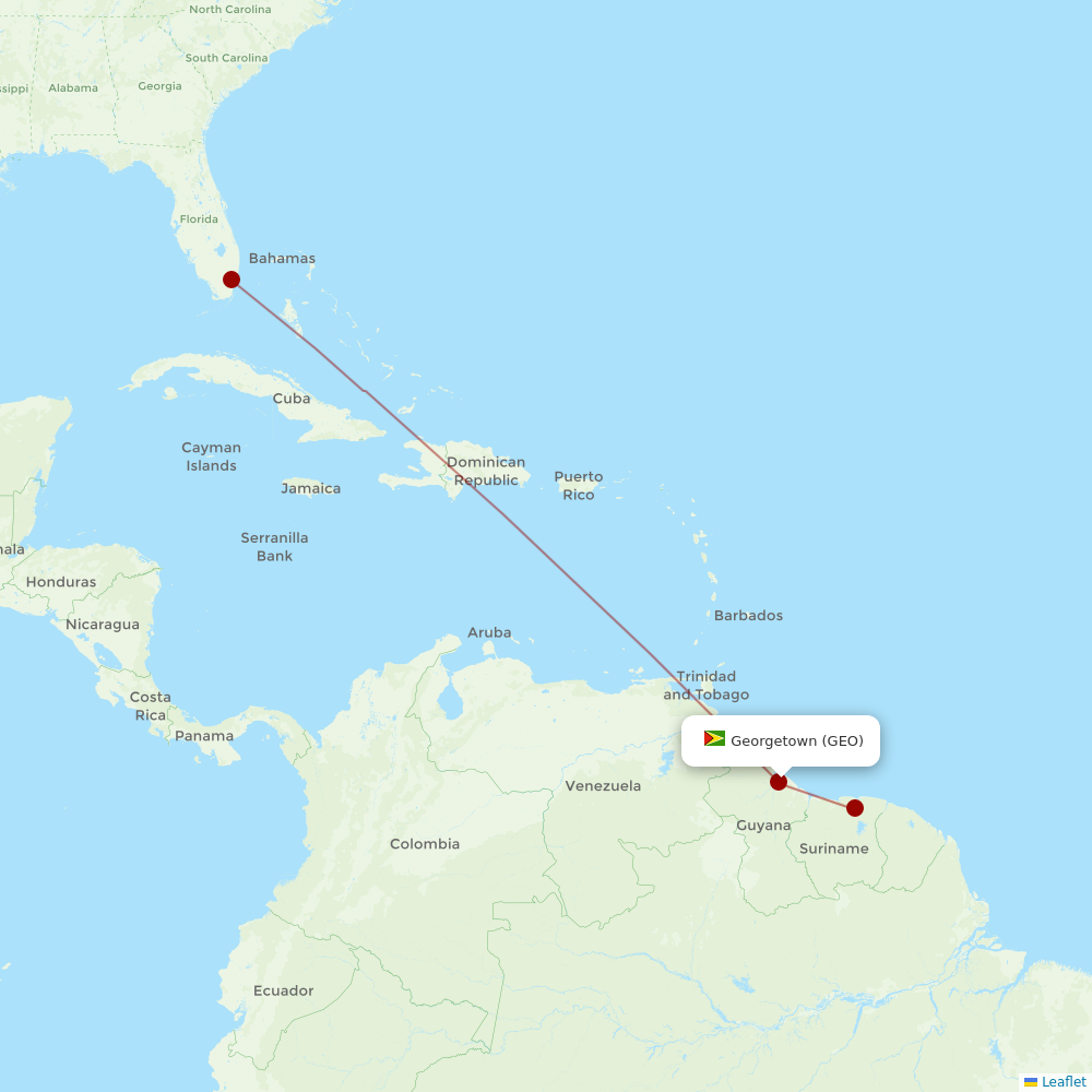 Surinam Airways at GEO route map