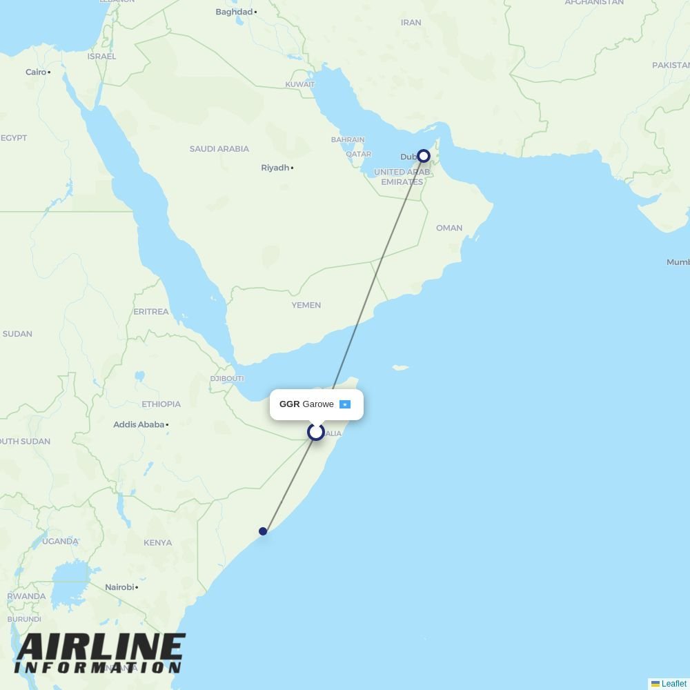 Daallo Airlines routes from GGR