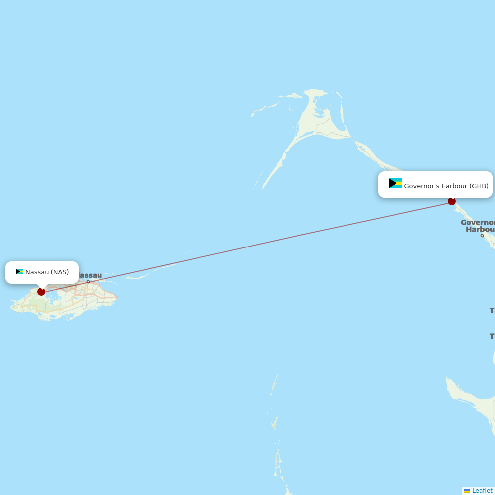 Bahamasair at GHB route map