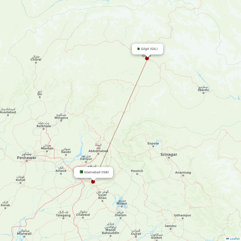 Pakistan International Airlines at GIL route map