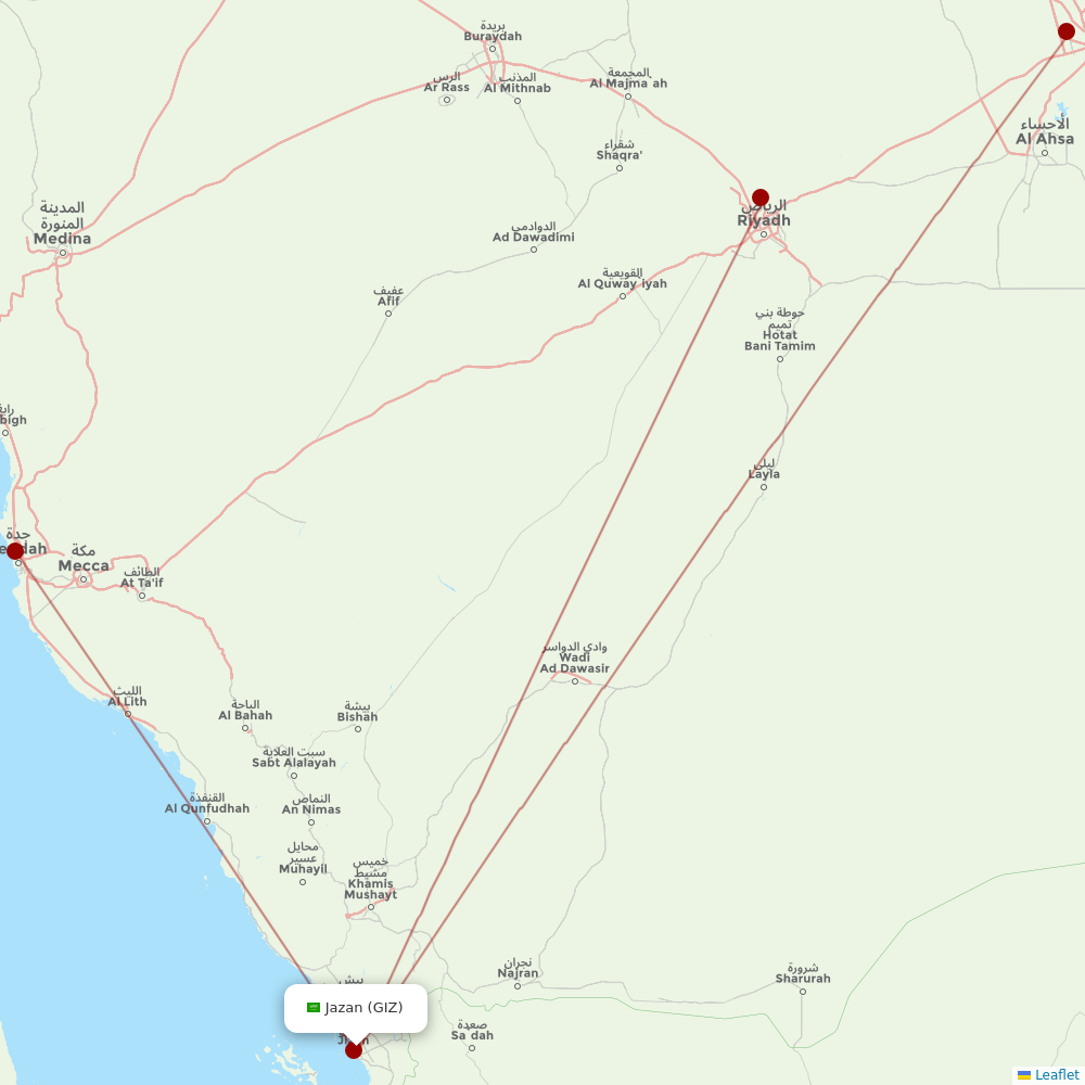 Flynas at GIZ route map