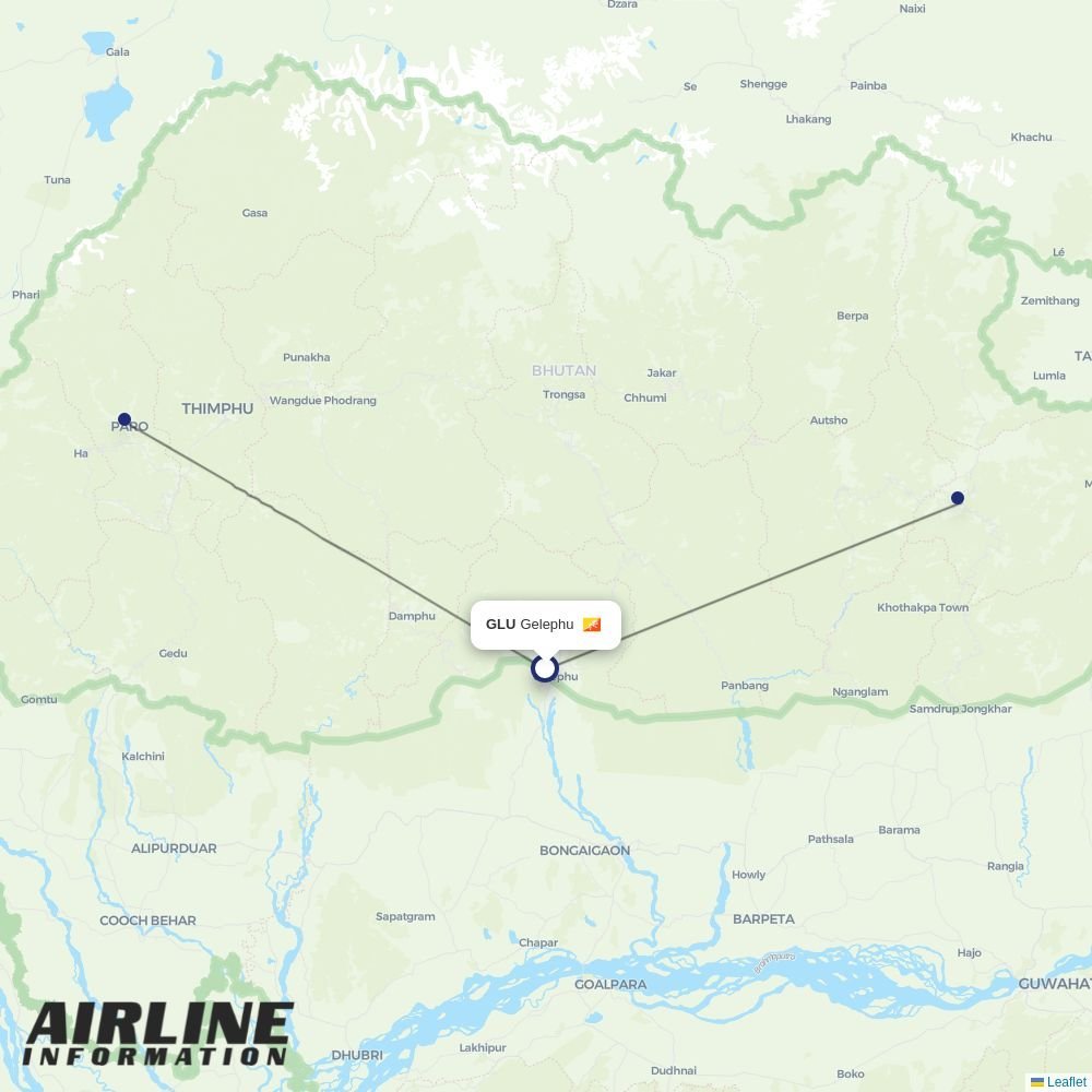 Drukair routes from GLU