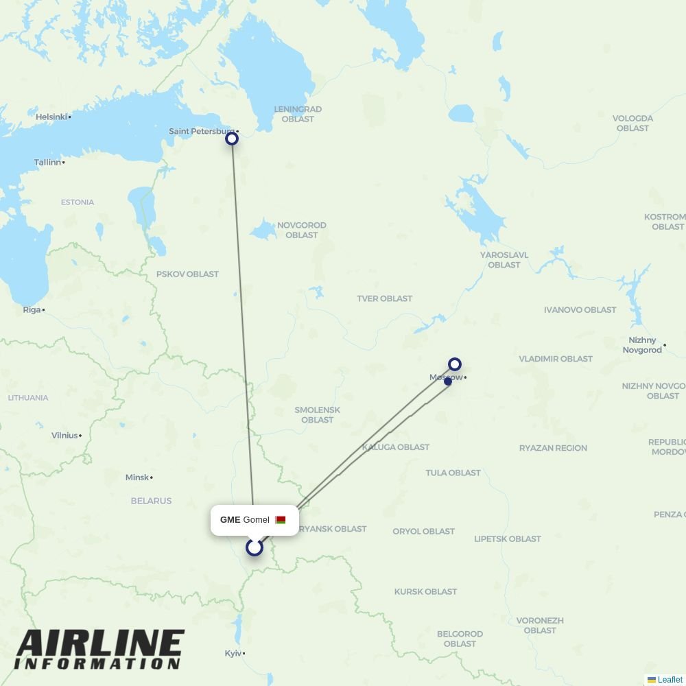 Belavia routes from GME