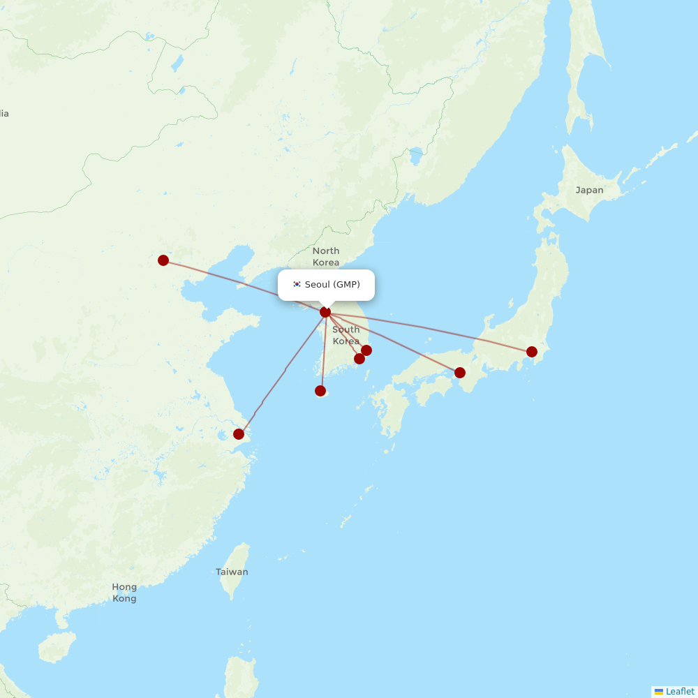 Korean Air at GMP route map