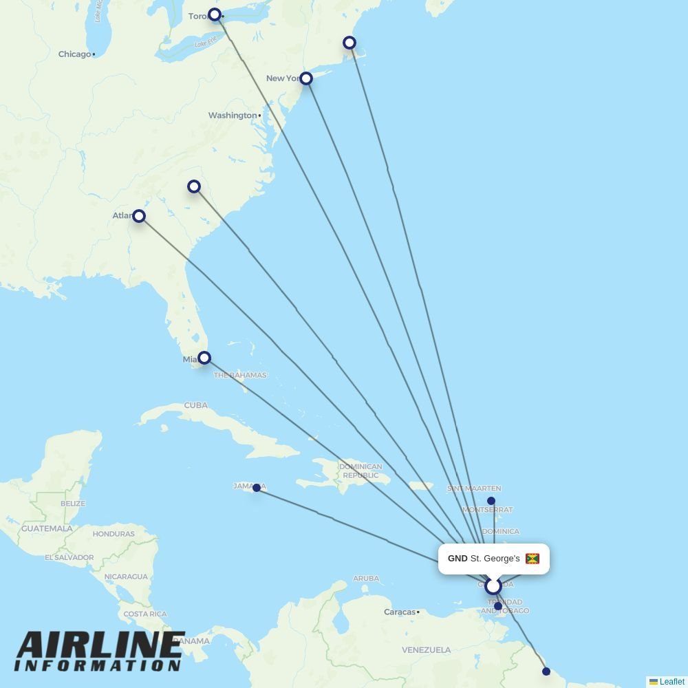 American Airlines routes from GND