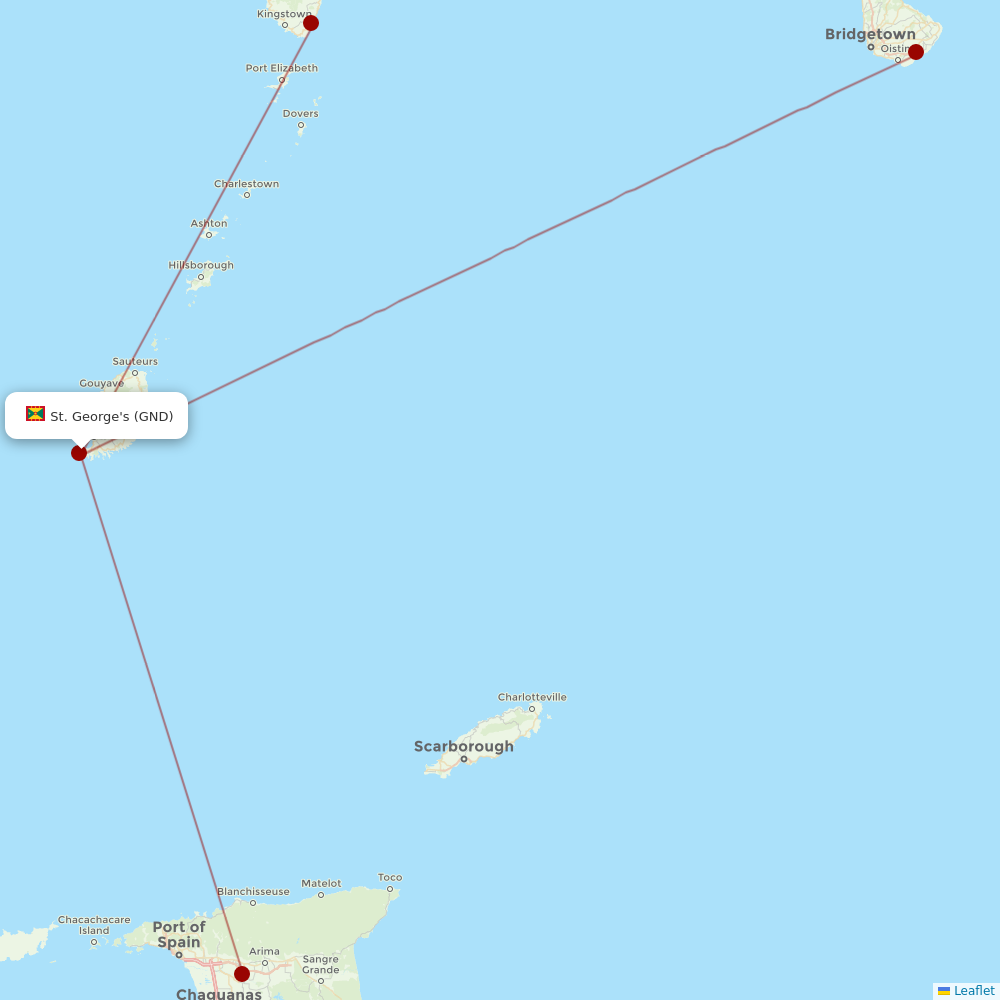 Caribbean Airlines at GND route map