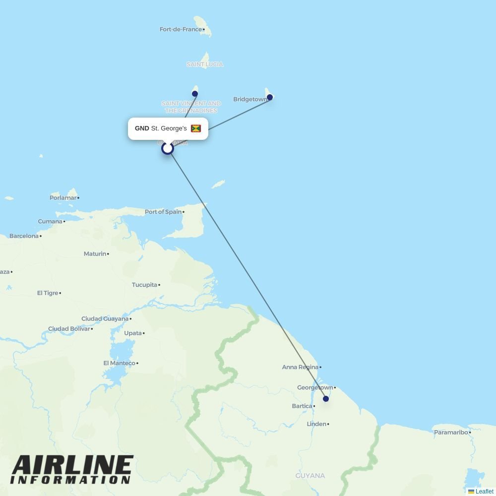 interCaribbean Airways routes from GND