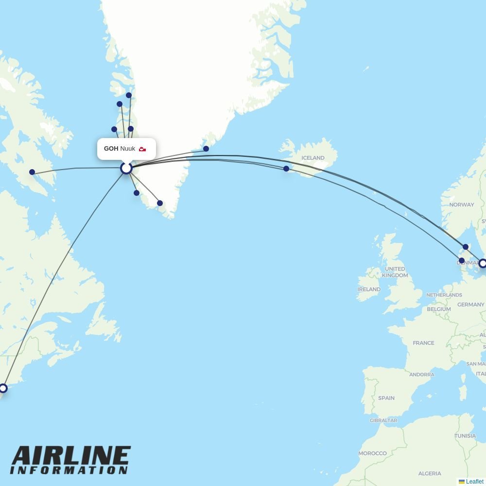 Air Greenland routes from GOH