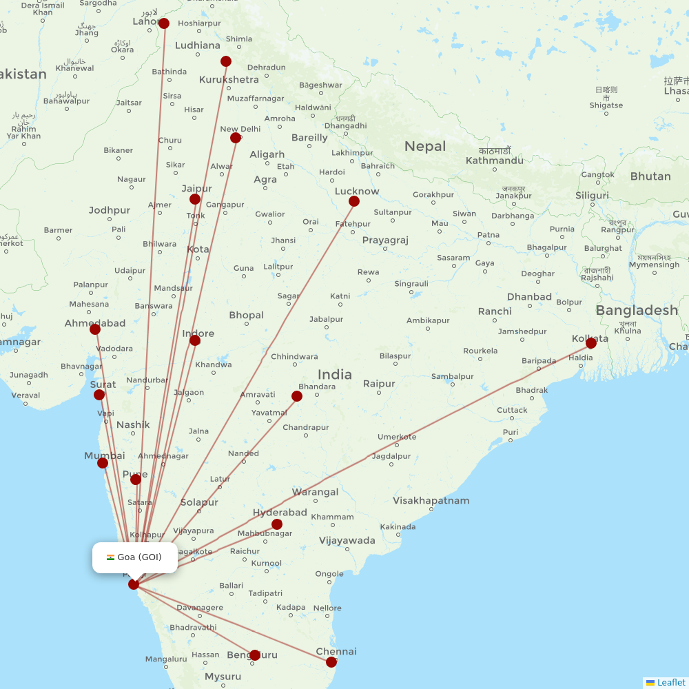 IndiGo at GOI route map