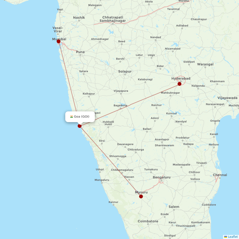 Air India at GOI route map