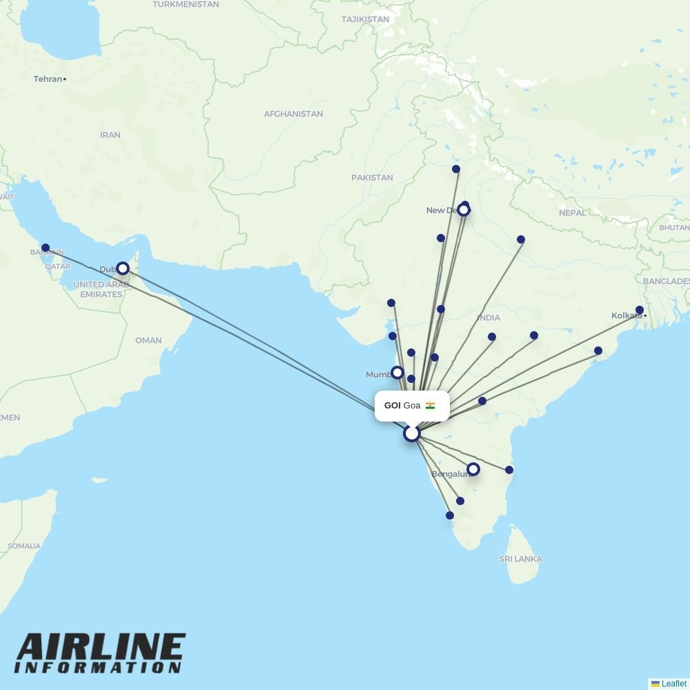 Air India routes from GOI
