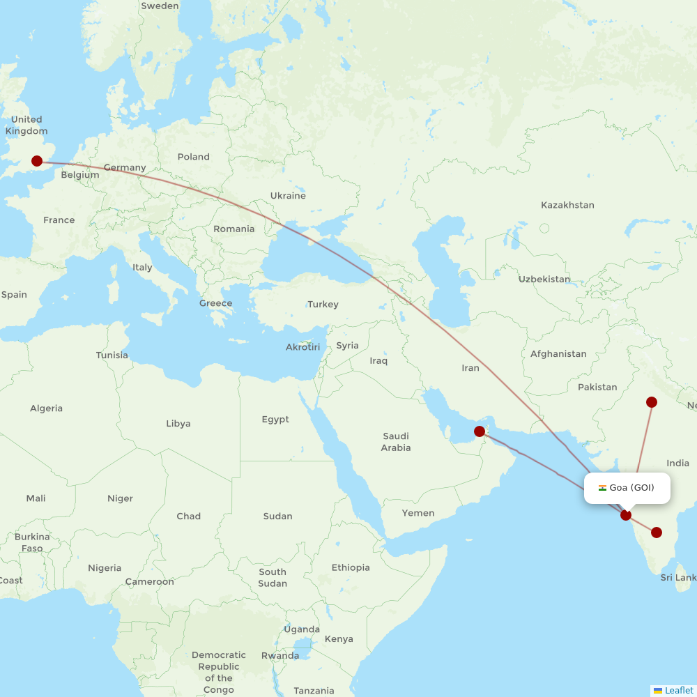 Air India at GOI route map