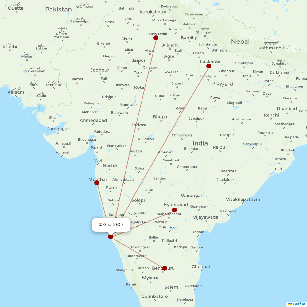 AirAsia India at GOI route map