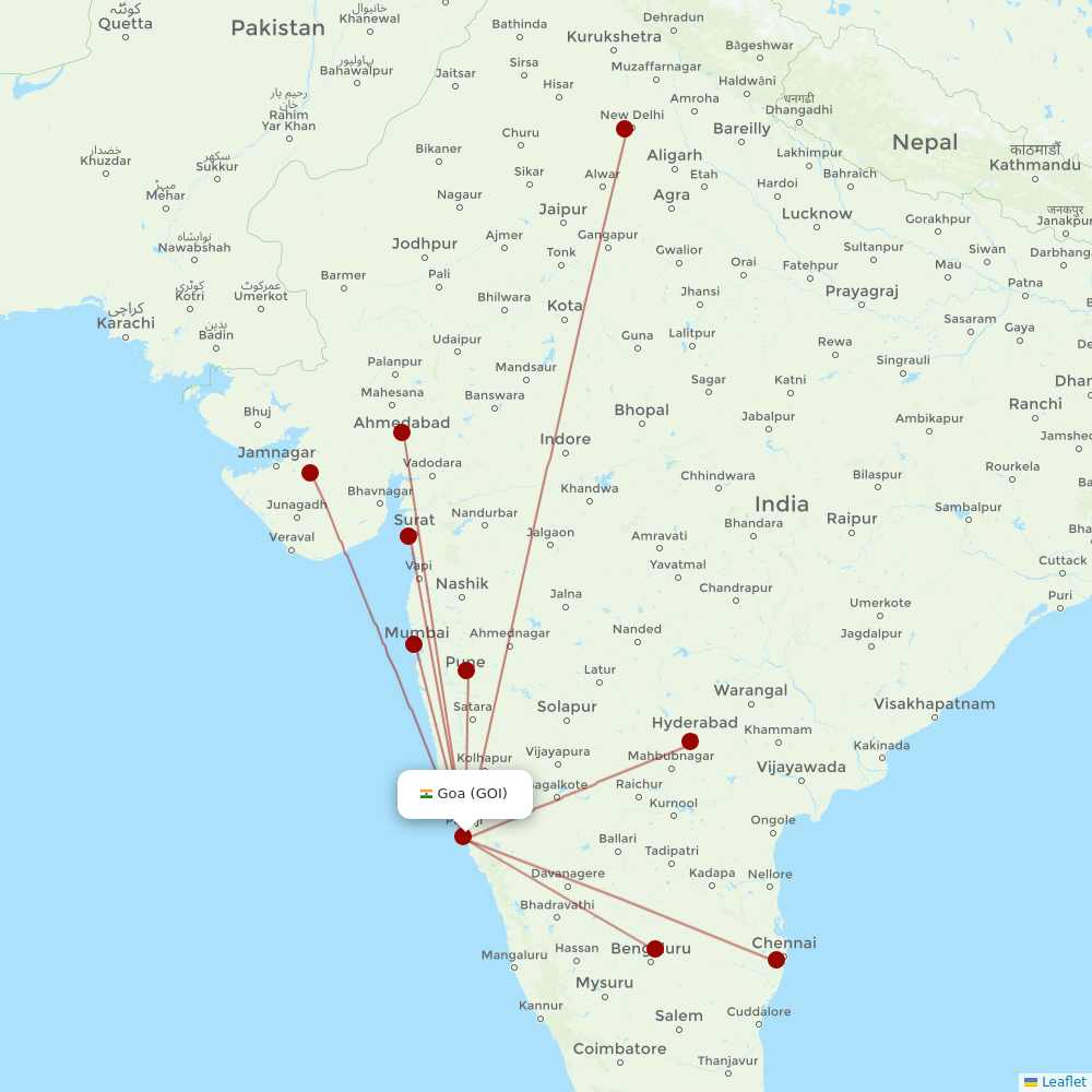 SpiceJet at GOI route map
