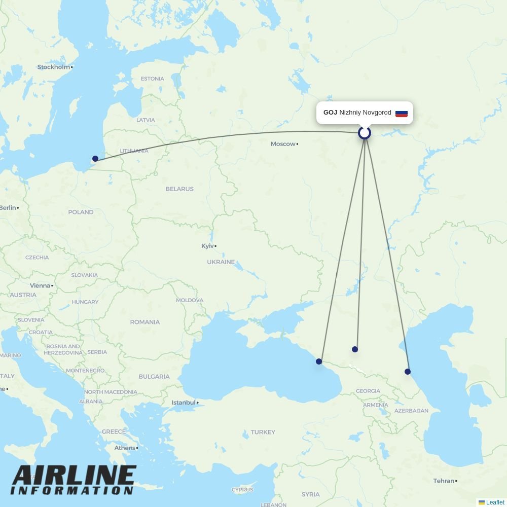 Nordwind Airlines routes from GOJ