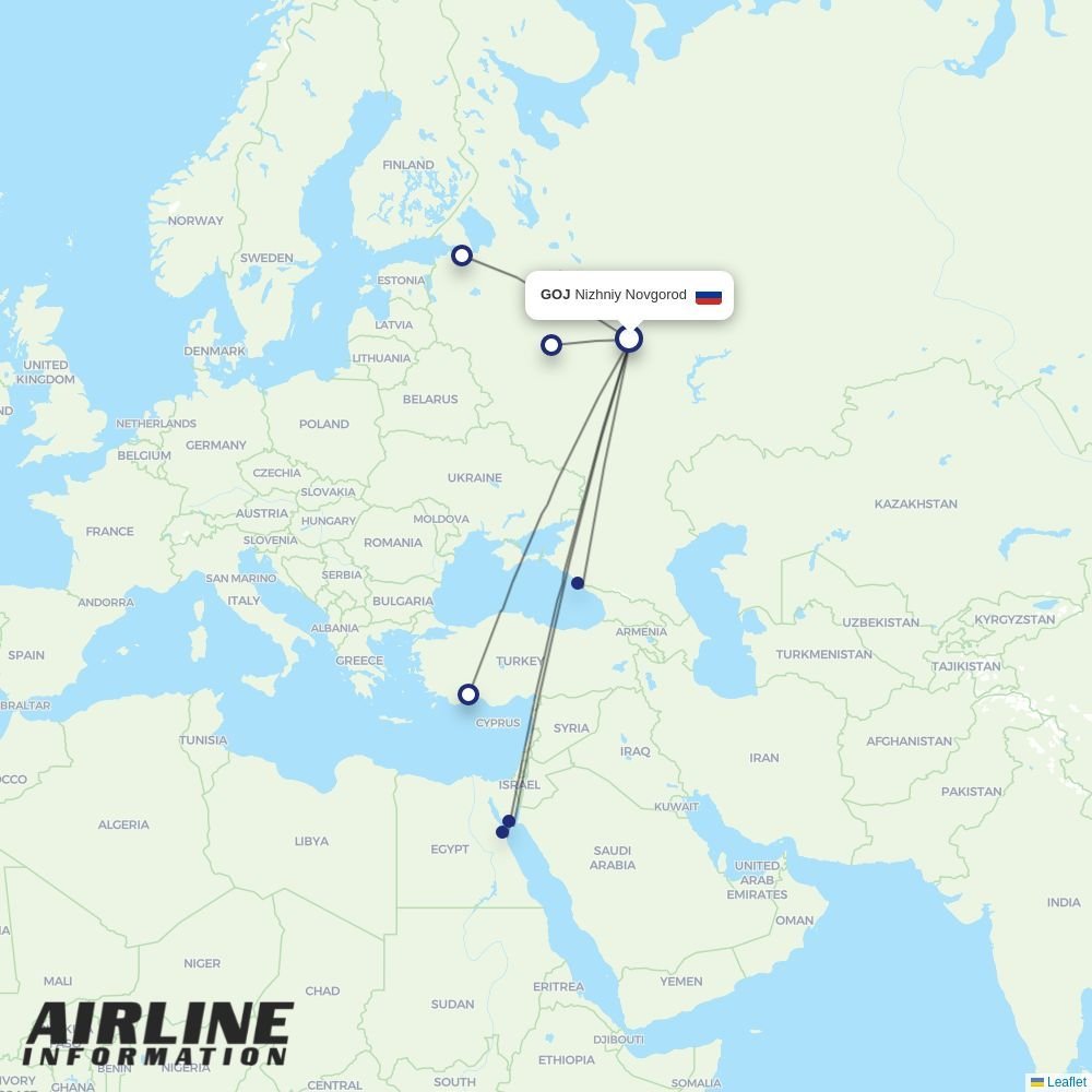 Aeroflot routes from GOJ
