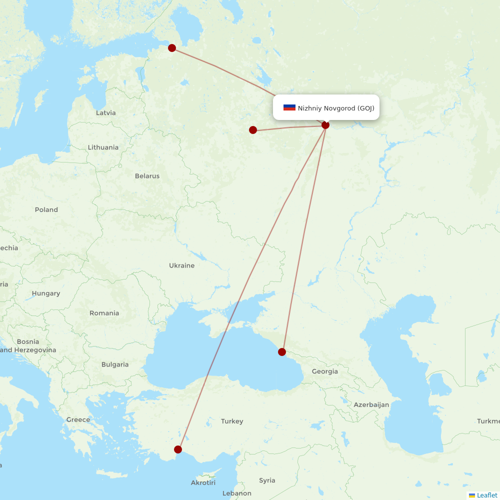 Aeroflot at GOJ route map