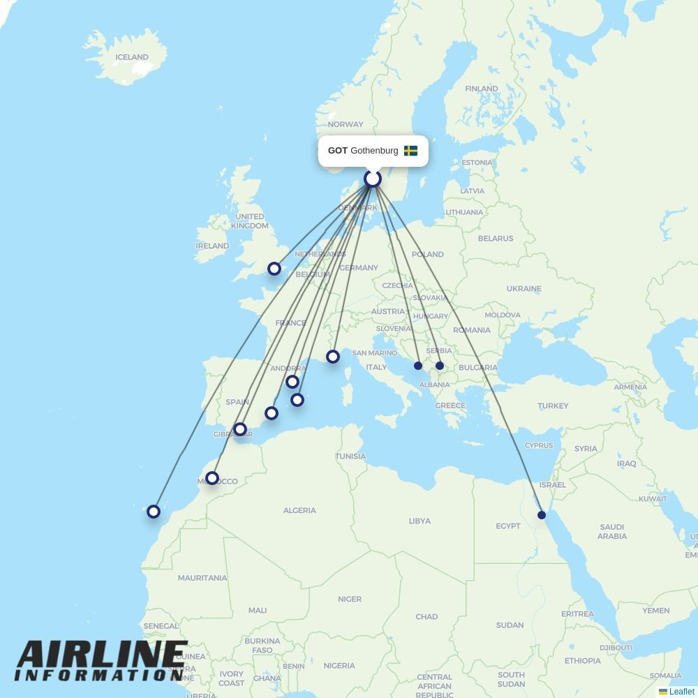 Norwegian Air Sweden routes from GOT