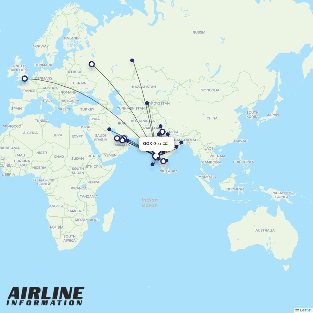 IndiGo routes from GOX