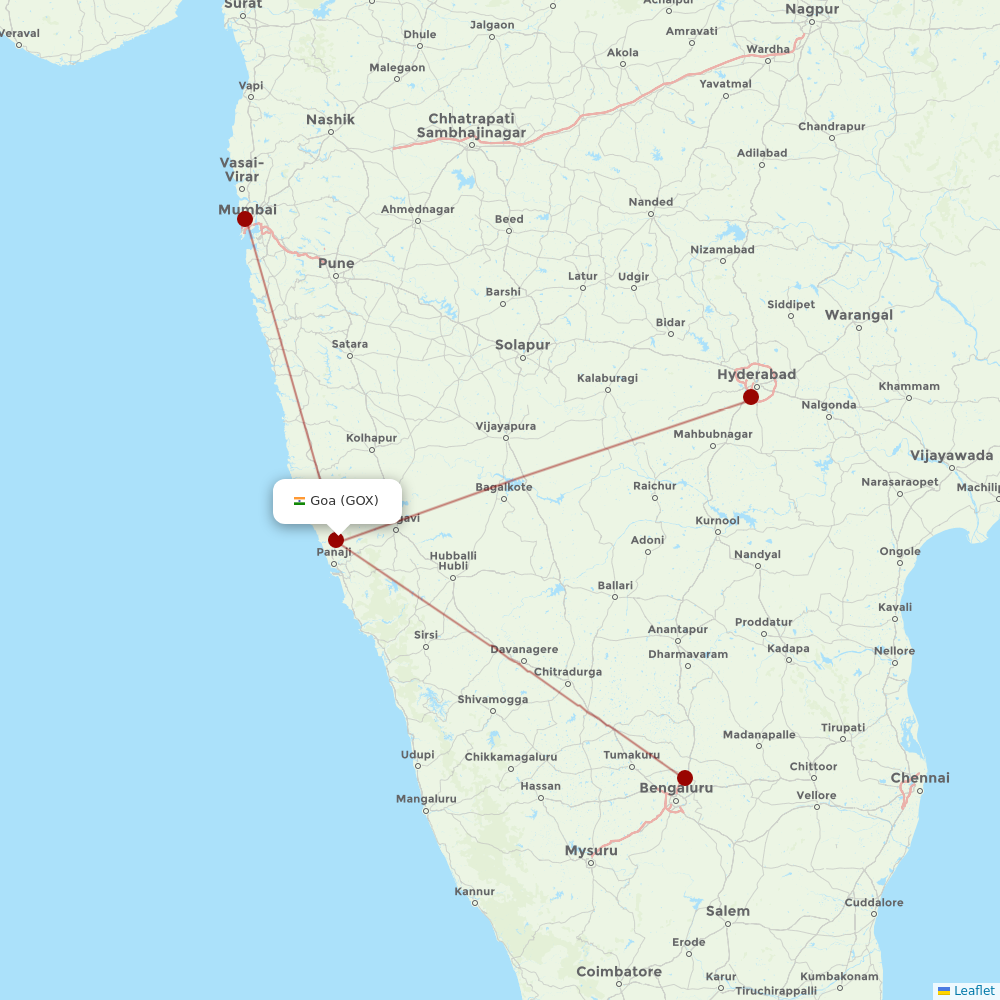 Starlight Airline at GOX route map