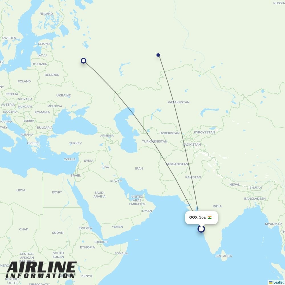Aeroflot routes from GOX