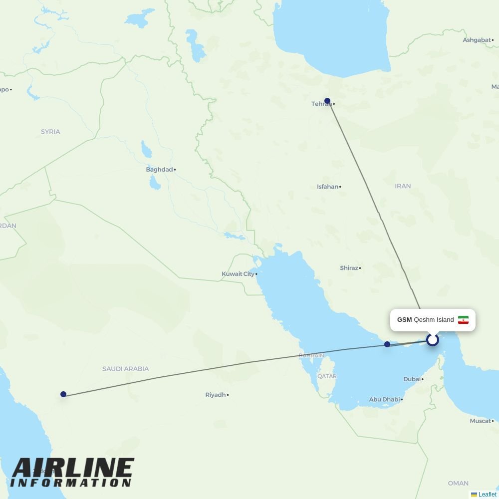 Iran Air routes from GSM