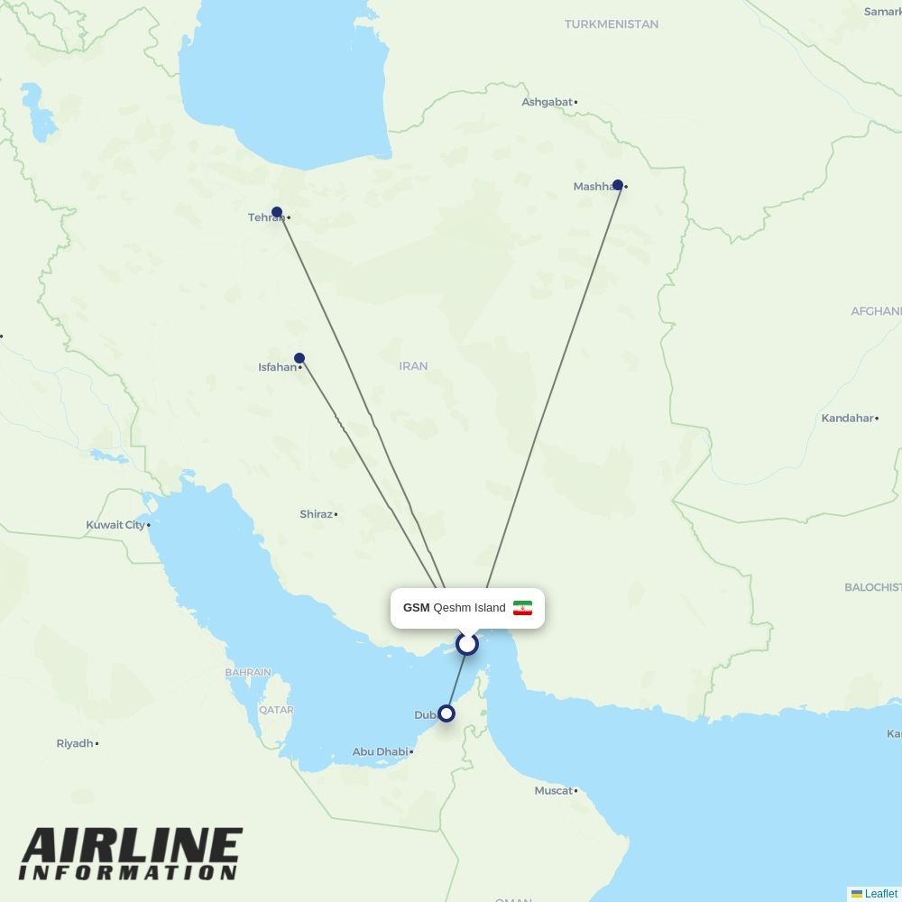 Qeshm Air routes from GSM
