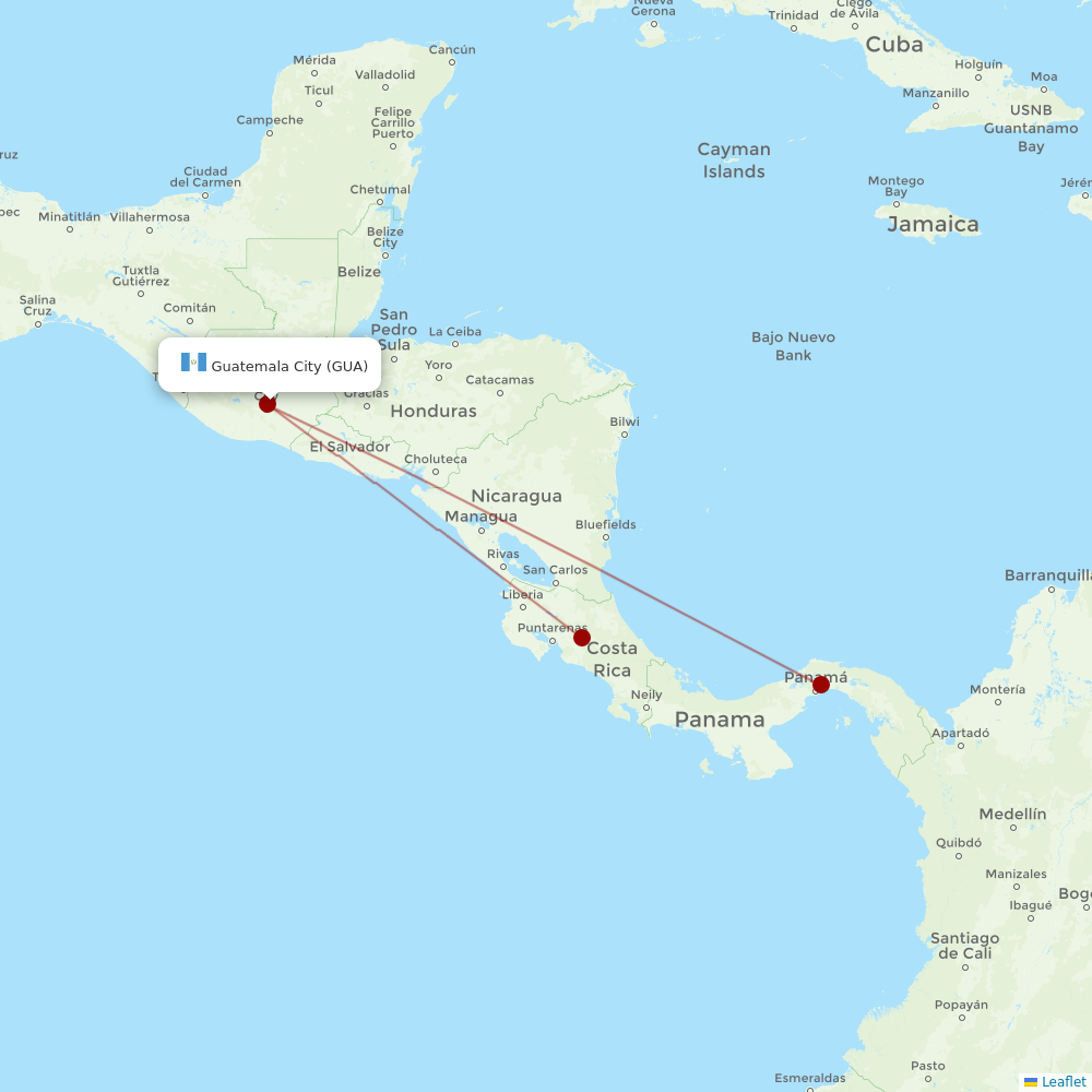 Copa Airlines at GUA route map
