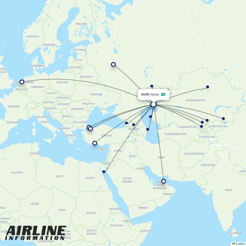 FlyArystan routes from GUW