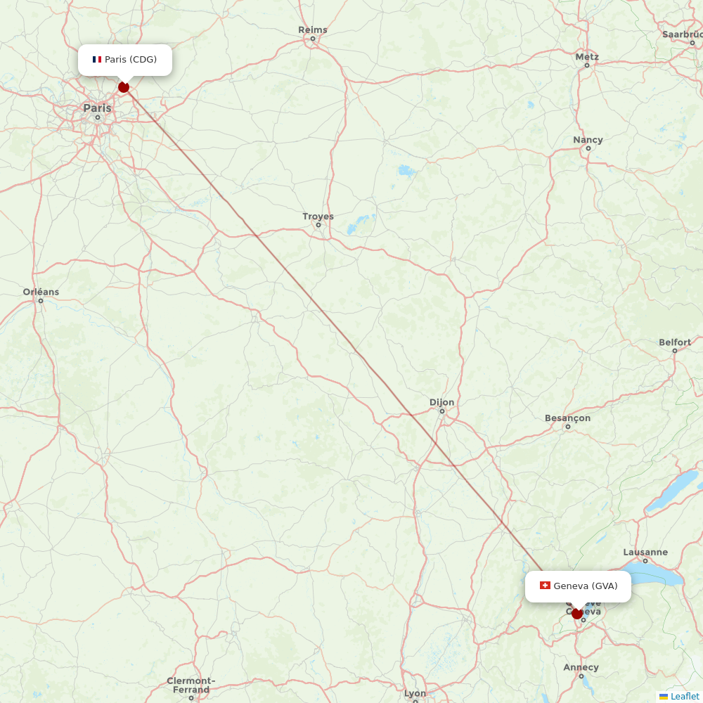 Air France at GVA route map